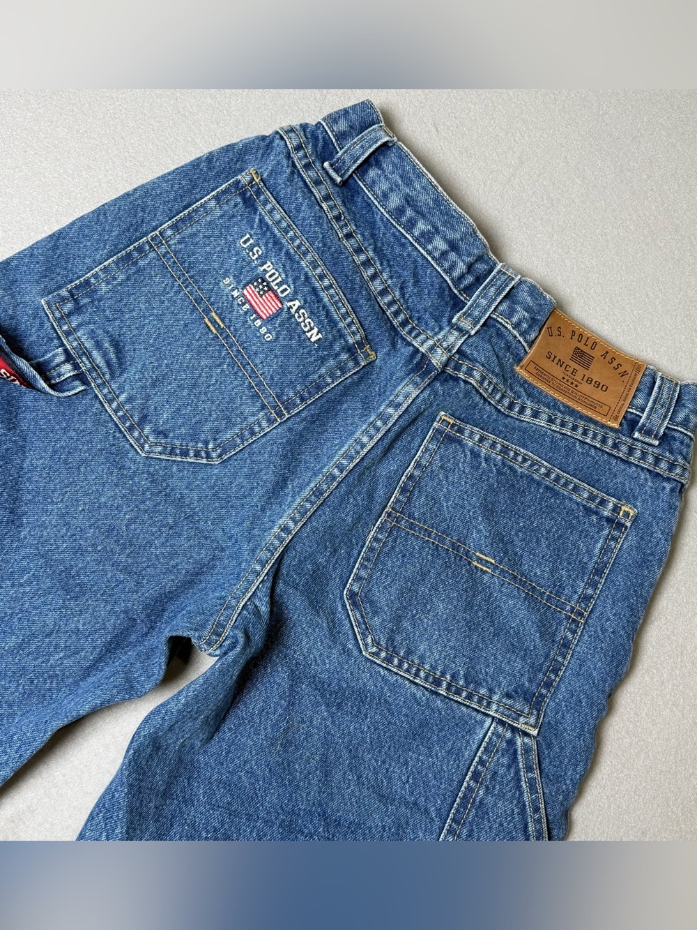 US Polo Assn Jeans Co Mens Blue Denim Carpenter Shorts Size 14 Medium Wash Y2K